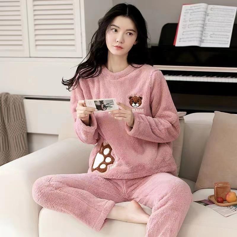 2025 Autumn Winter Cartoon Pajamas Sets for Women Warm Thicken Pajama Long Sleepwear Girl pyjamas Coral Fleece Homewear Clothes