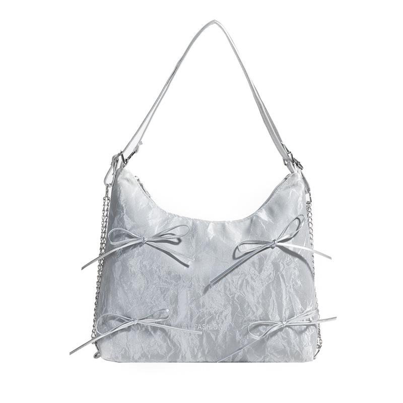 

Niche gentle fashion texture bow shoulder bag women 2024 summer new personalized backpack tote bag women срібний