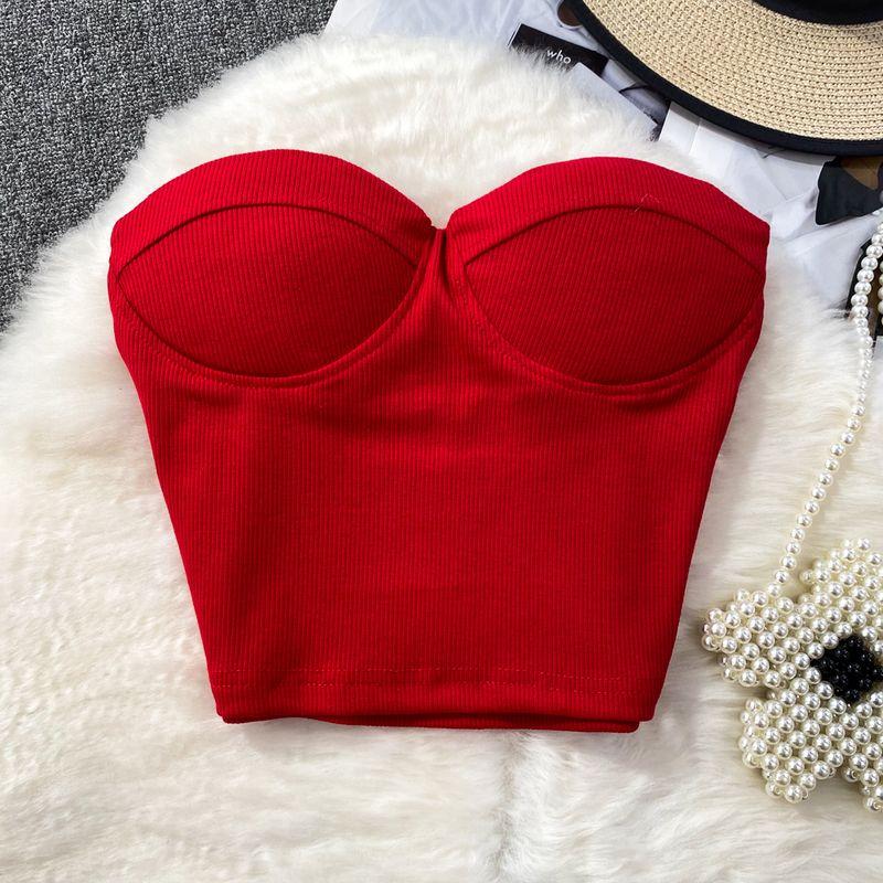 Pure Color Strapless Tube Top Vest Female Outwear Sexy Sexy Short Bare Midriff Slim Fit Thin Band Chest Pad Wipe Tops