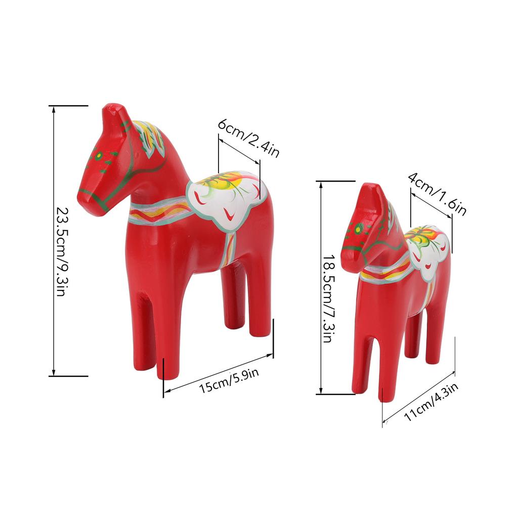 Wooden Swedish Dala Horse Handmade Hand Painted Coloring Swedish Dala Horse Statue Souvenir 1Pair Fine Carving for Decoration