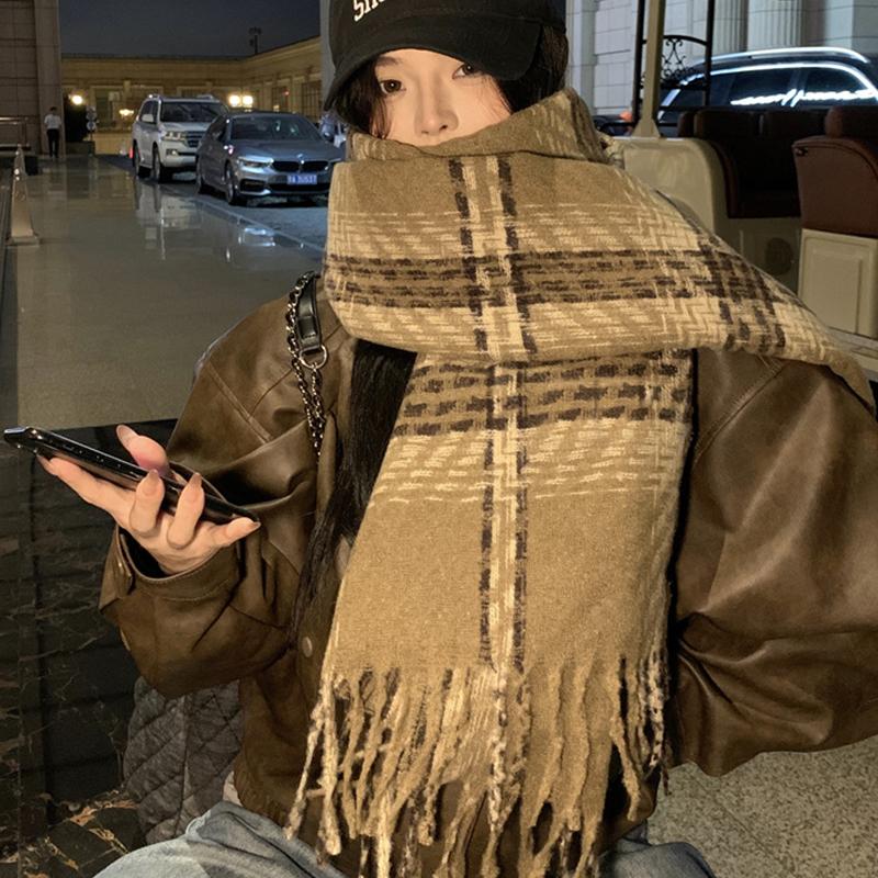 New Knitted Vintage Scarf Headscarf Winter Women Men Plaid Tassel Warm Scarve Pashmina Mujer Femme Male Pareo Wrap Shawl Unisex