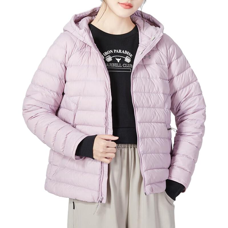 Under Armour Solid Color Sports Windproof Hooded Zipper Down Jacket Women Outerwear Purple 1372648-694