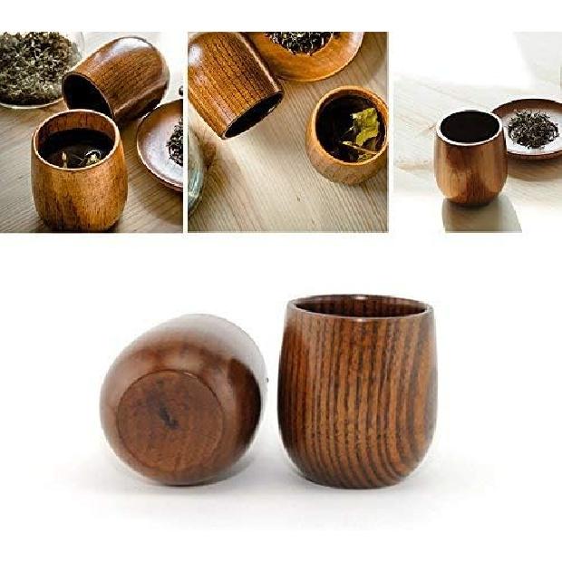 JKLcom Wooden Tea Cups Top Grade Natural Solid Wood Tea Cup 4 Pack,Wooden Teacups Coffee Mug Wine Mug for drinking Tea Coffee Wine Beer Hot