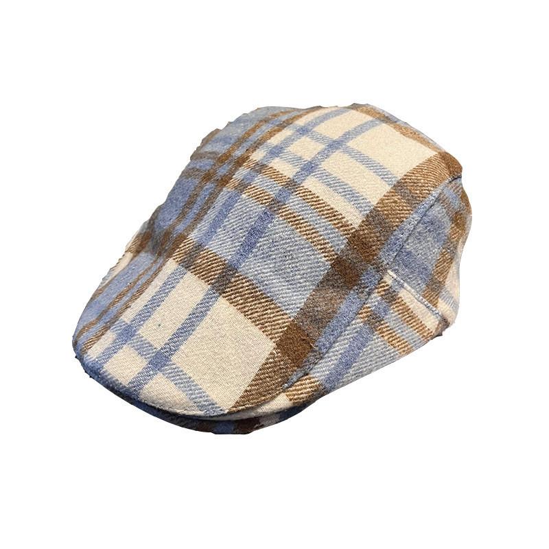Color Clashing Grid Classic Wool Felt Newsboy Hat Color Blocking Fall Use Winter