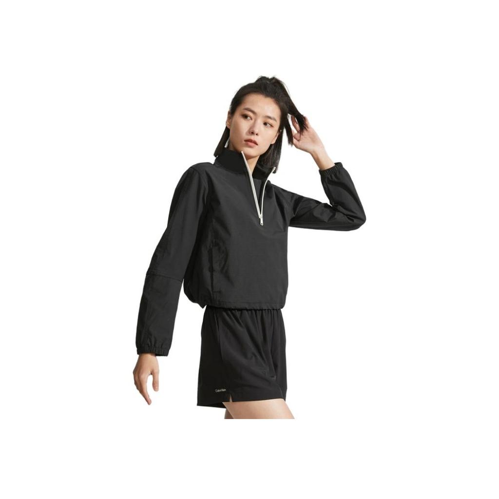 Calvin Klein Reflective Zipper Half-Zip Waterproof Running Hoodie Women hoodies Space-Black 4WS3O502-001