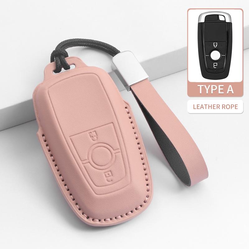 Interior Mouldings Leather Case Cover Car Key Protector Shell Fob Accessories For Ford Raptor F150 Edge Fusion Mustang Explorer