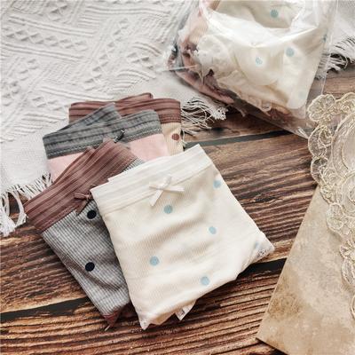 Retro Cute Underwear Color Contrast Comfortable Little Dots Cotton Lace Briefs Edge Sexy Women's Panties