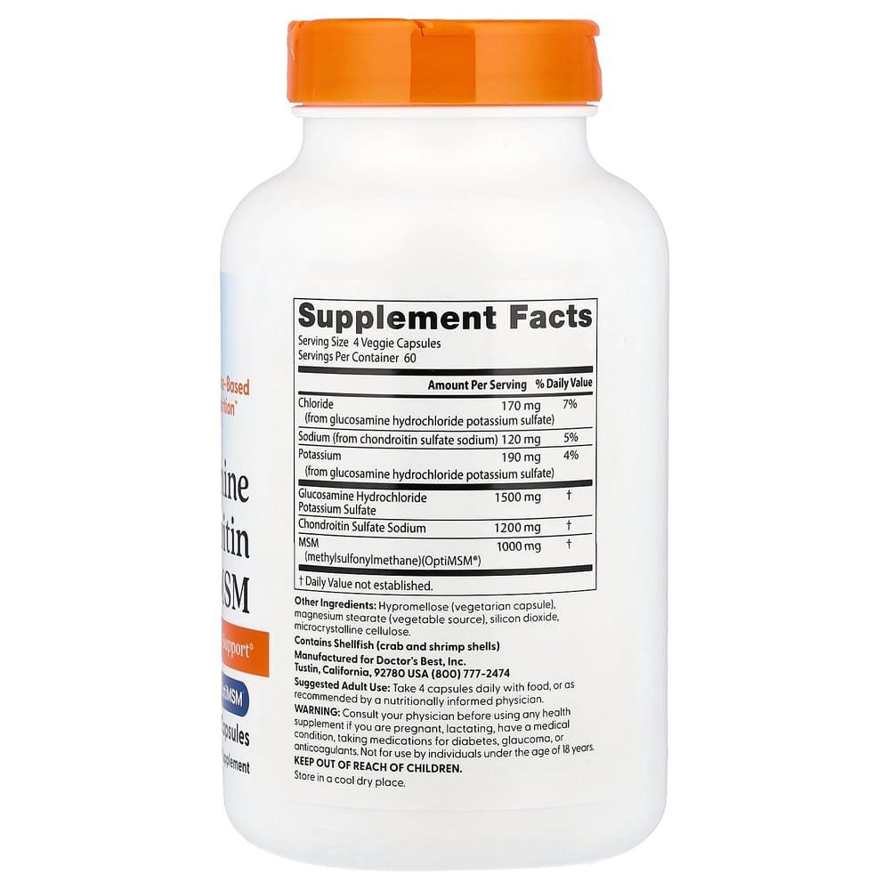 Doctor's Best OptiMSM Glucosamine Chondroitin MSM Veggie Capsules, 240 Count