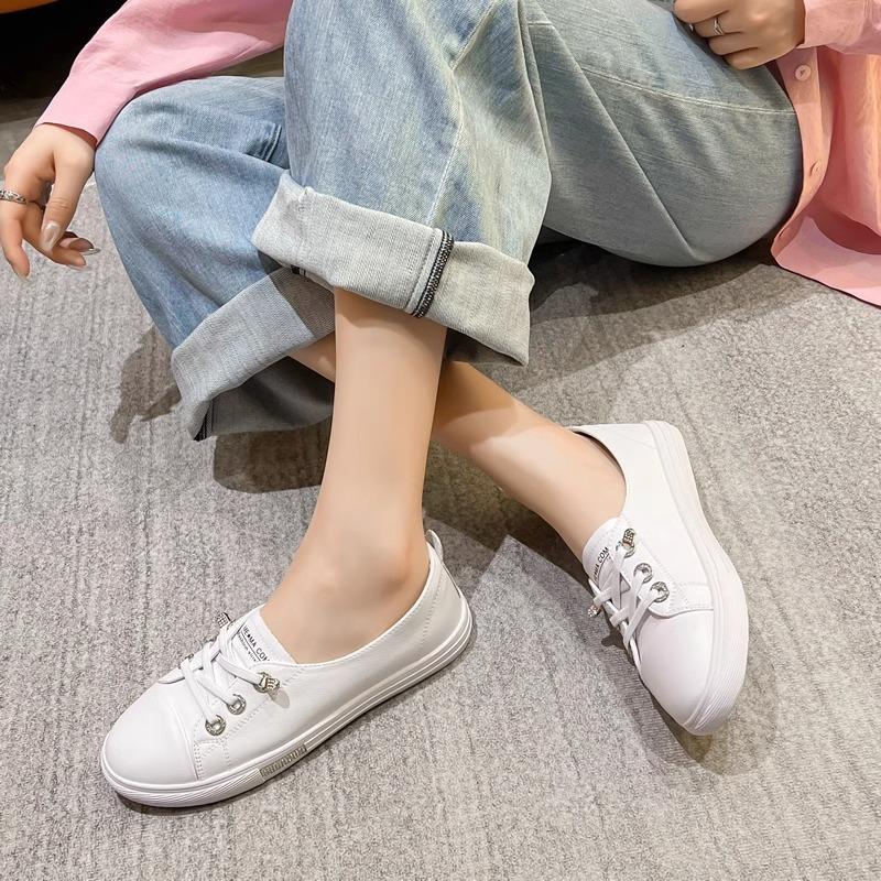 All cowhide shallow mouth white shoes women's new spring and summer versatile leather casual one-pedal flat-soled single shoes