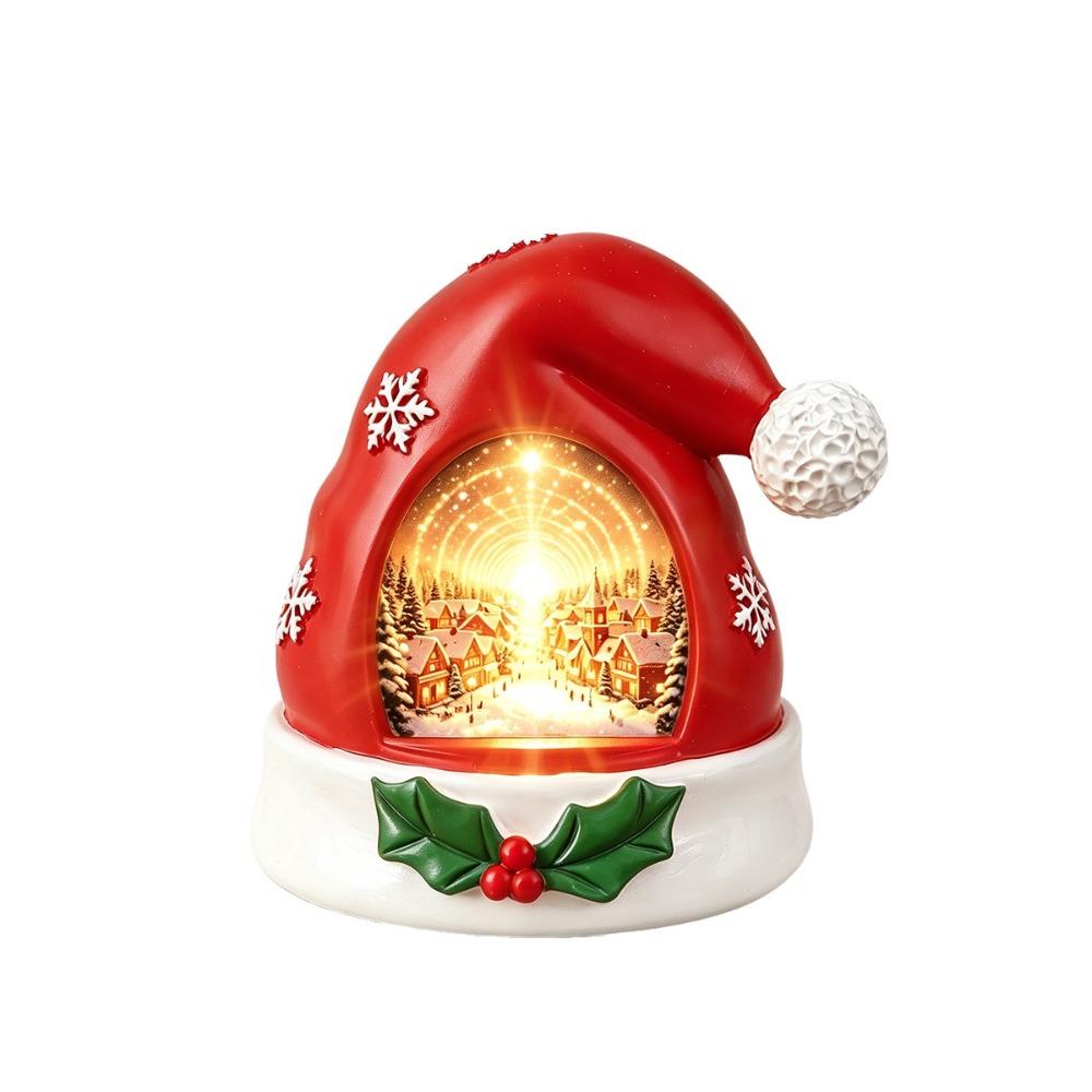 Resin Christmas Figurine Warm Glow XmasHat Statue Light Christmas Elf Hat Ornament Home Decoration