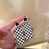 Korean Style Checkerboard Rectangle Women Earrings Dangle Earrings Ear Studs Checkerboard Earrings