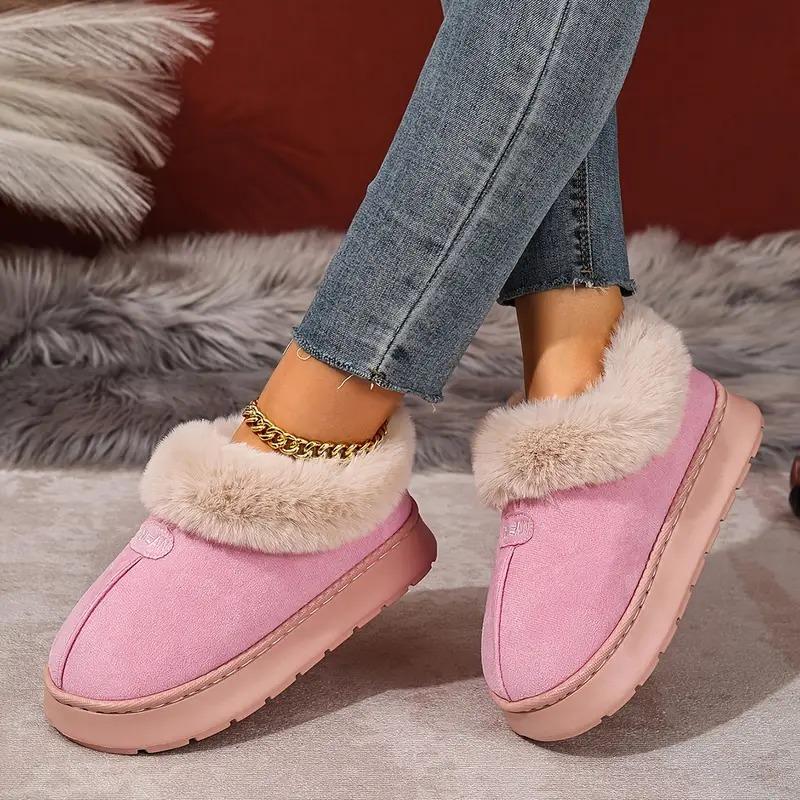 Women's Flat Warm Faux Fur Snow Boots Winter New Lightweight Slip On Ankle Boots Woman Comfortable Non Slip Slip On Cotton Shoes