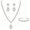 Women's Sparkling Diamond Jewelry Set: Crystal Drop Necklace, Earrings, and Bracelet Trio