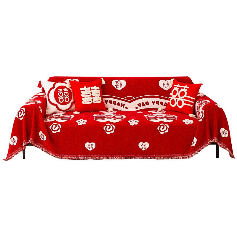 Wedding Celebration Sofa Cover Towel Red Sofa Seat Cushions Four Seasons Universal Full Covered Cover Blanket Non-Slip Sofa Cover
