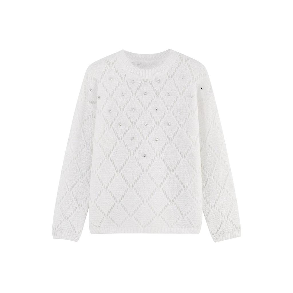 European & American White Heavy Knit Round Neck Sweater - Women's Casual Autumn/Winter Fashion 2026 Arrival