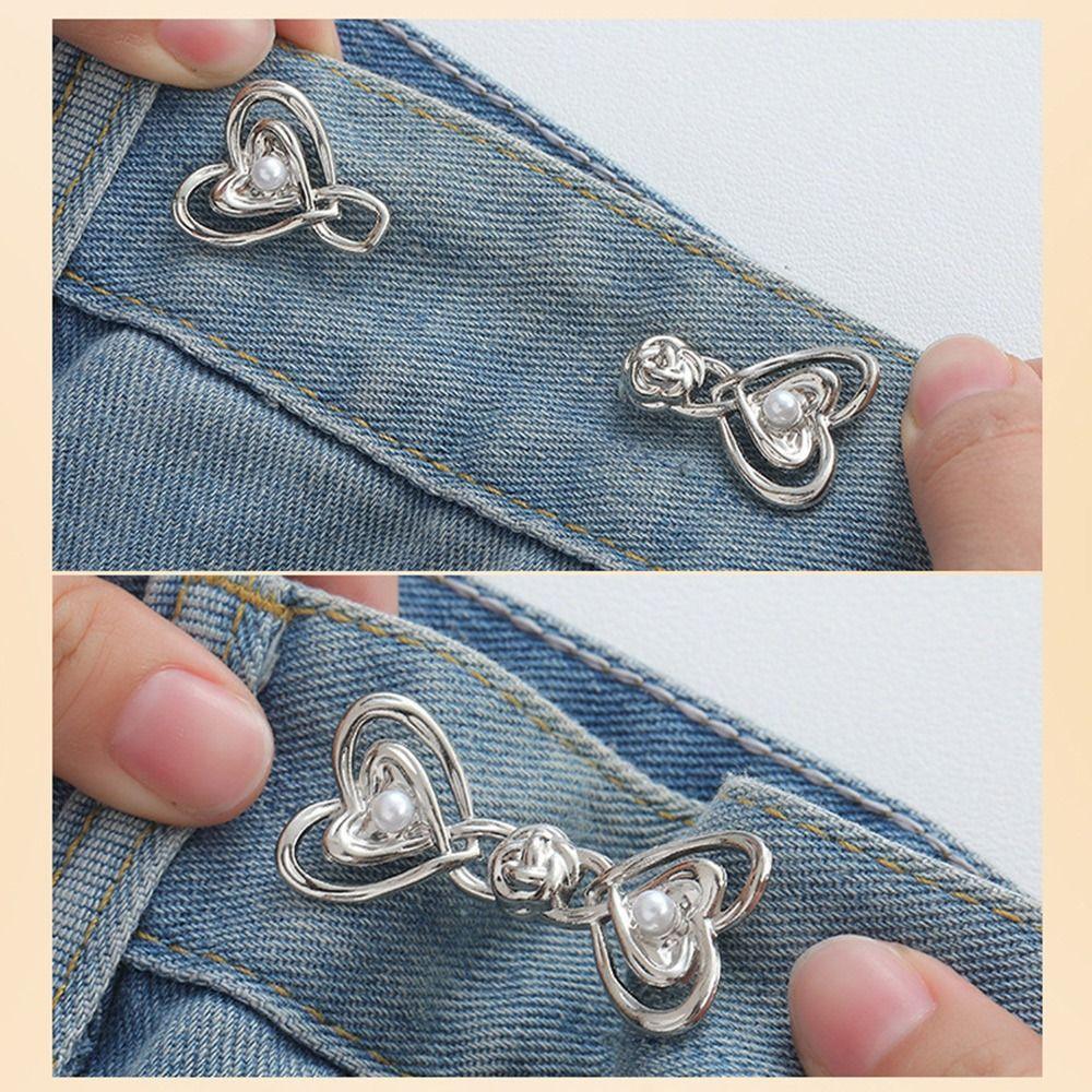 Alloy Tighten Waist Button Detachable No Sewing Required Jeans Button Adjuster Beautiful Heart Retractable Button