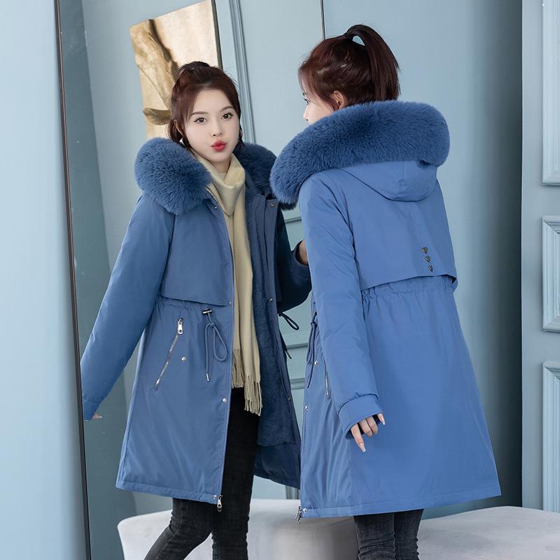Women's Mid-length Parka with Large Fur Collar - Warm, Slimming Cotton Jacket, Korean Style Winter Outerwear