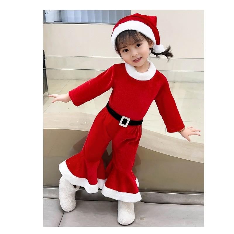 Kids Girls Boys Santa Claus Xmas Elf Top Pants Hat Sets Children Christmas New Year Cosplay Costumes Kindergarten Performance Role Play Outfit