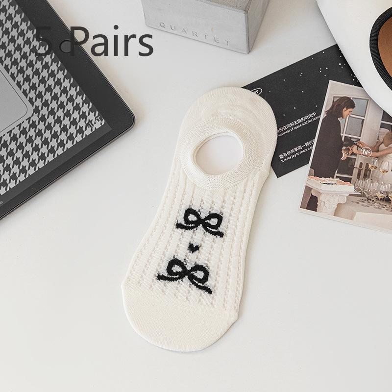 5 Paar Damen Frühling und Sommer Dünnes Netz Schleife Atmungsaktiv Flachmündig mit Niedlichen Unsichtbaren Socken