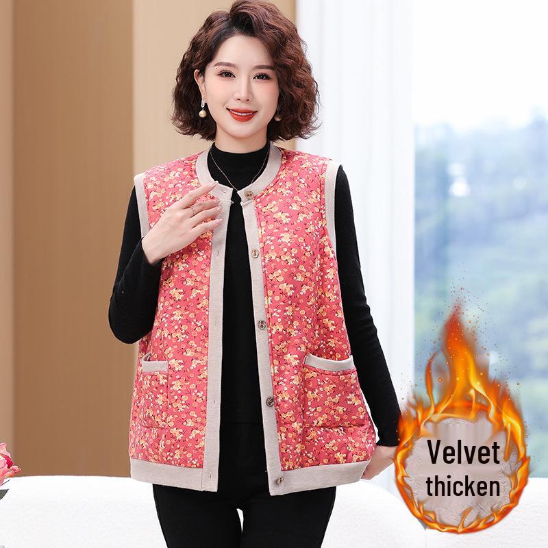 Plus Size Women's Autumn Winter Velvet Shawl Vest - Oversized Warm Cotton for Moms and Grandmas