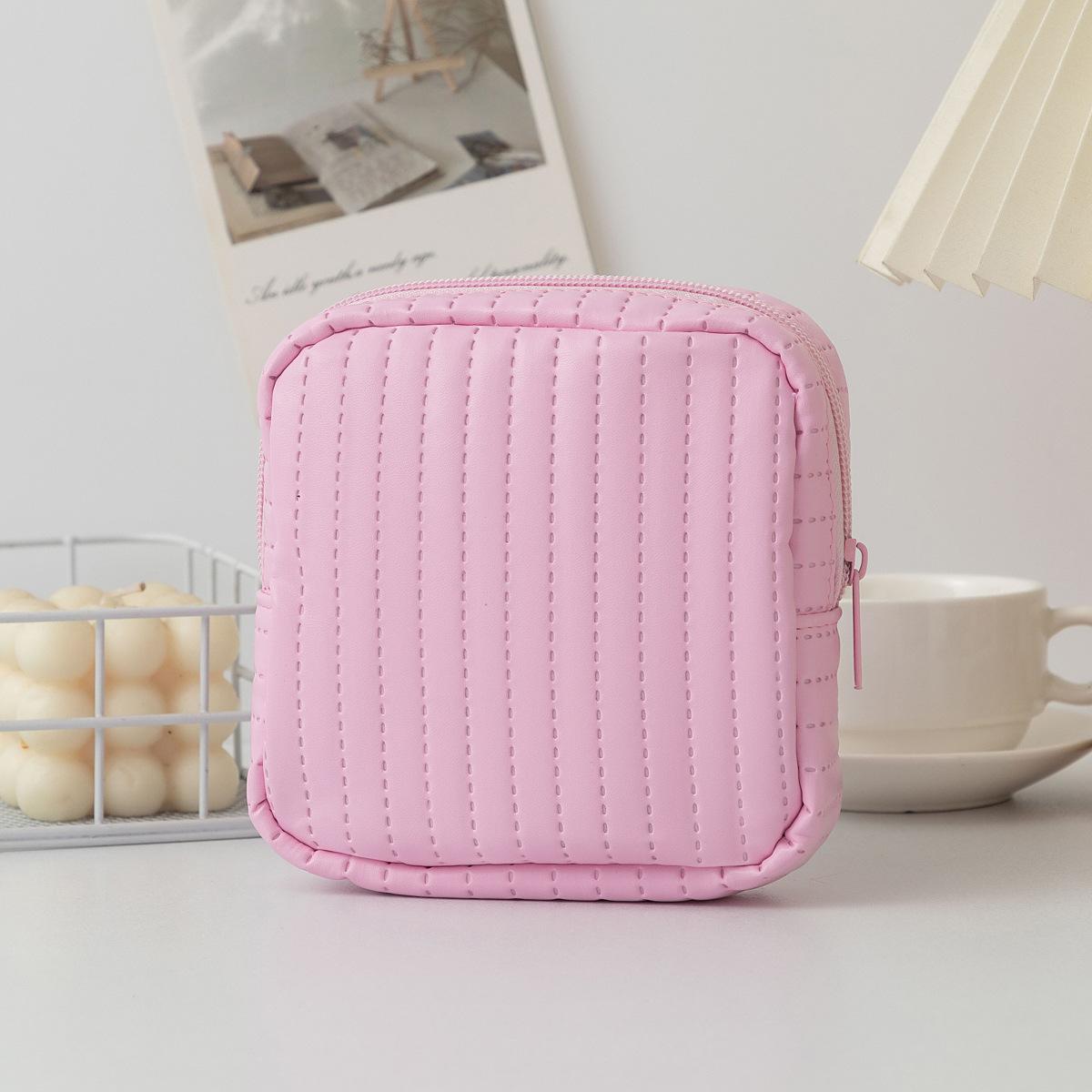 

Candy Color Leather Sanitary Pad Pouch Women Small Cosmetic Organizer Bags Lipstick Data Cable Headphone Case Zipper Coin Purse 12.5x12.5x5cm рожевий