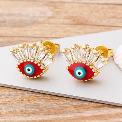 

Fashion Lucky Turkish Blue Evil Eye Fatima Handmade Stud Earrings Blue/Red/Black Colors Copper CZ Jewelry for Women Party Gift красный