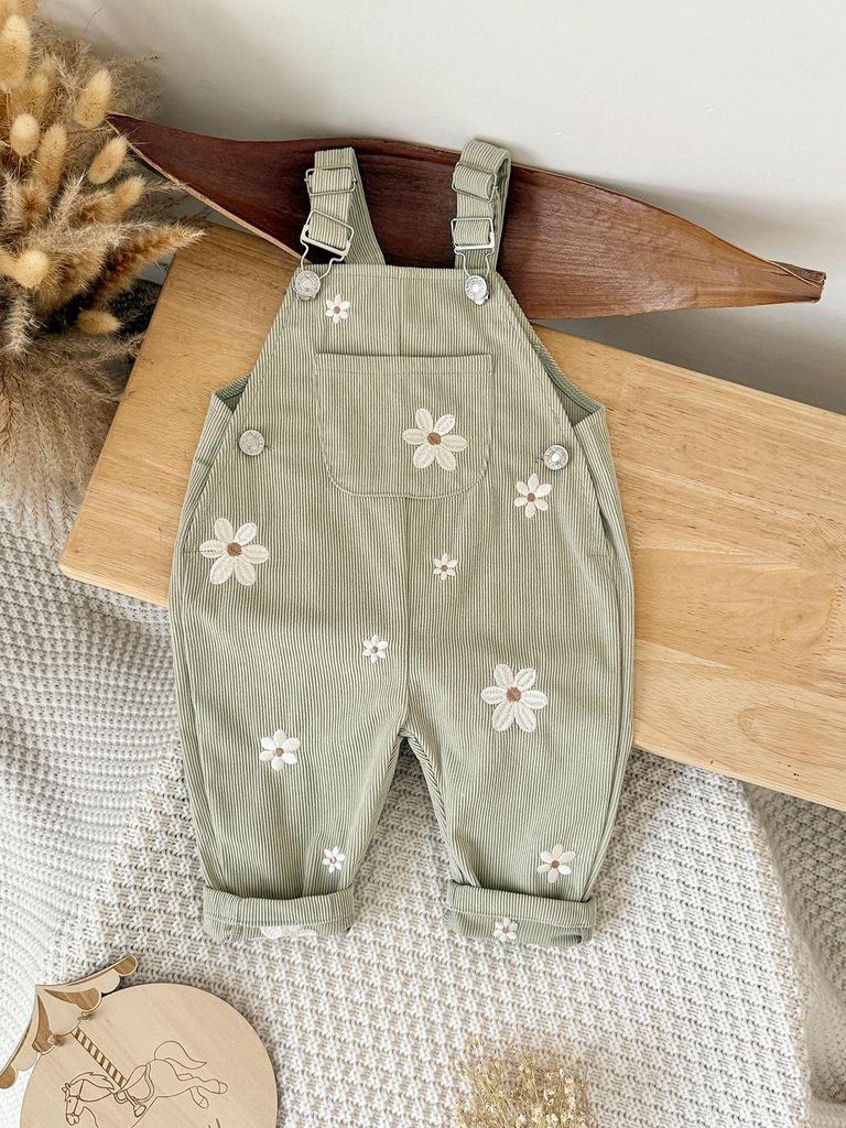 Cord-Latzhose mit Blumenstickerei für Baby-Mädchen - Frühling bis Herbst Mode