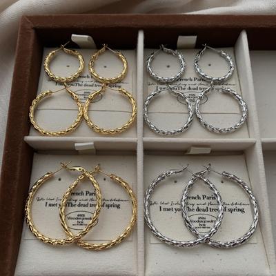 Gold And Silver Two-Color Woven Ring Earrings, Ear Buckles Light Luxury Fashion Exquisite Retro Niche Personality Daily Commute Advanced