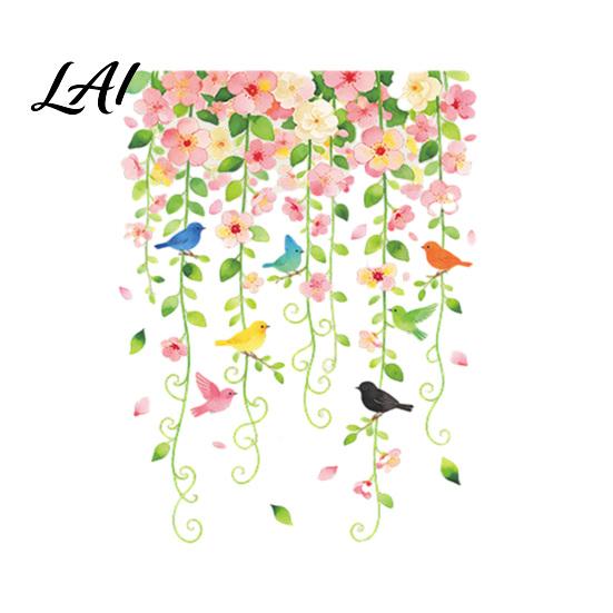 Floral Glass Window Decor Flower Vines Stickers Peel and Stick Decals Removable Semi Transparent Semi-transparent Privacy Film Clings for