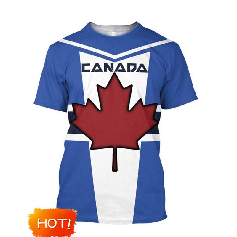 Canada Thema Korte Mouw T-shirt, Esdoornblad Print, True North Strong Free, Casual Kleding