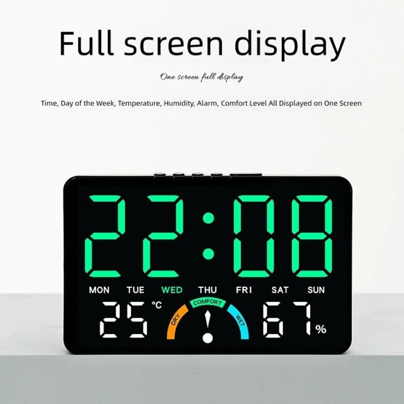 Modern Minimalists Design Electronic Clock Large Screen Display Indoor Thermometers Hygrometer Wall Mountable Tabletop