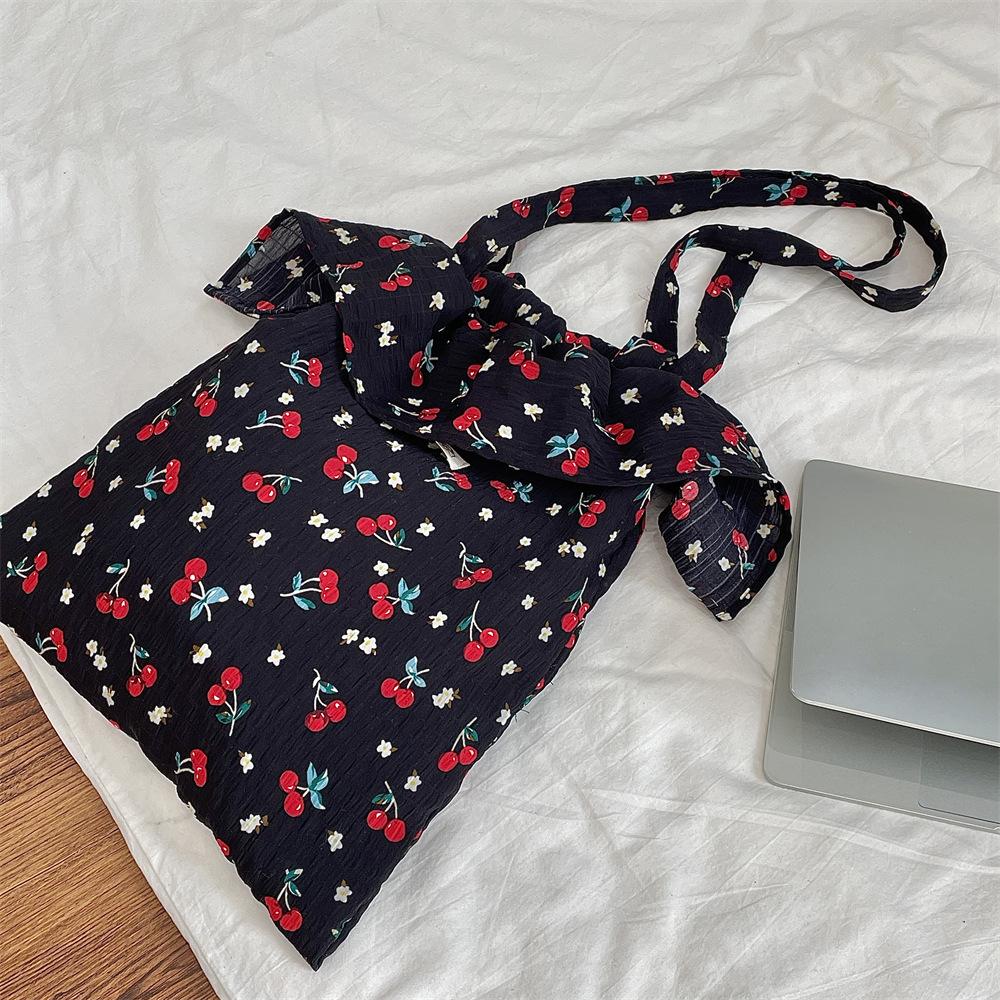 22 spring and summer new chiffon ruffle edge shoulder bag cute cherry canvas bag large capacity portable tote bag