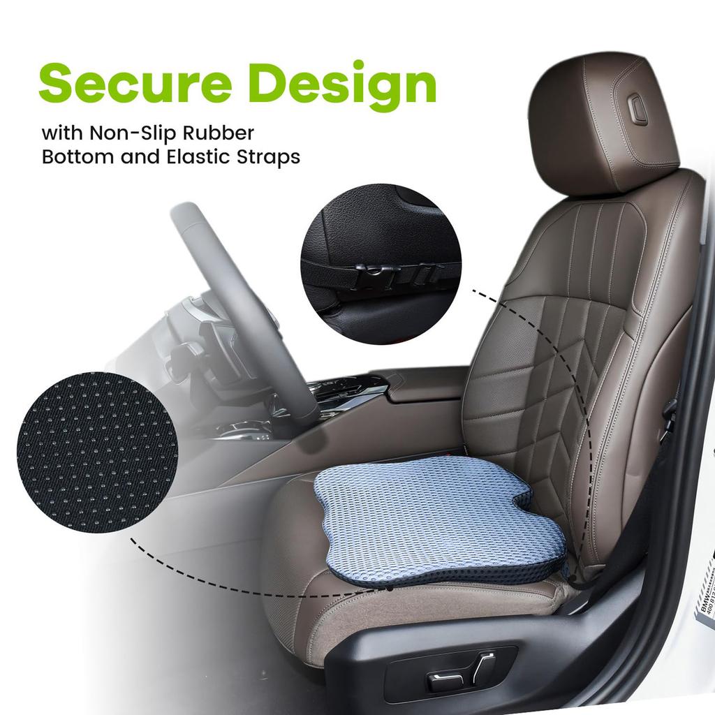 Soft Dense Memory Foam Car Seat Cushion For Driving - Seat Cushion For Car Seat Driver With Design & Raised Back, Provides Comfort