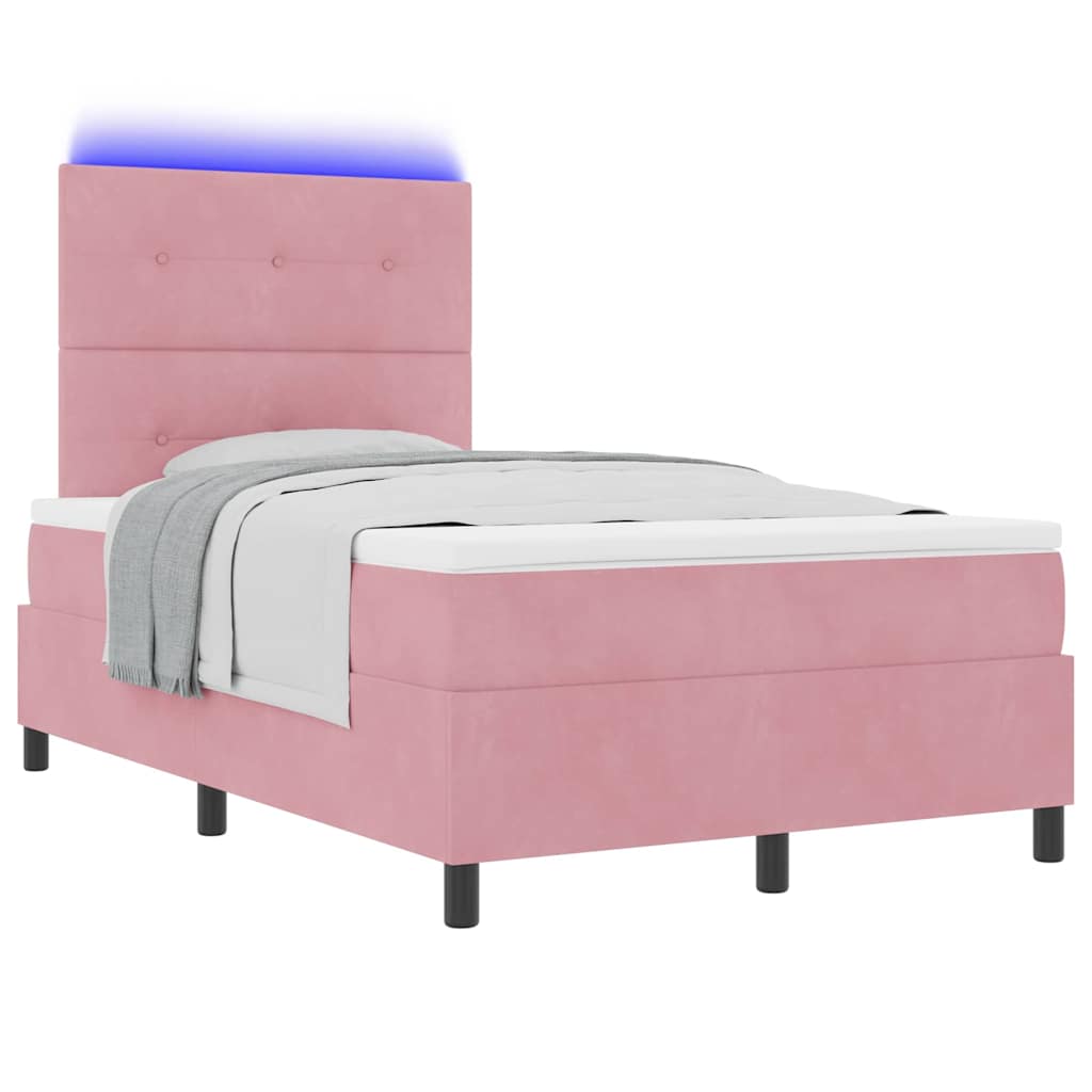 LED Box Spring Bed with Mattress Pink 120 X 190 Cm Velvet