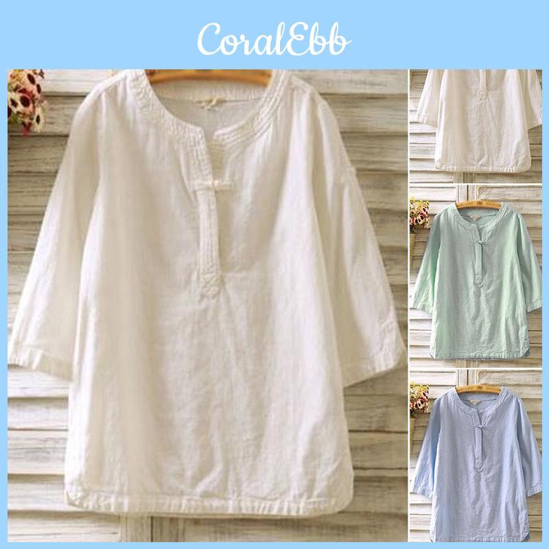 Stylish Womens Vintage Cotton Linen Shirt With Comfortable Loose Sleeves