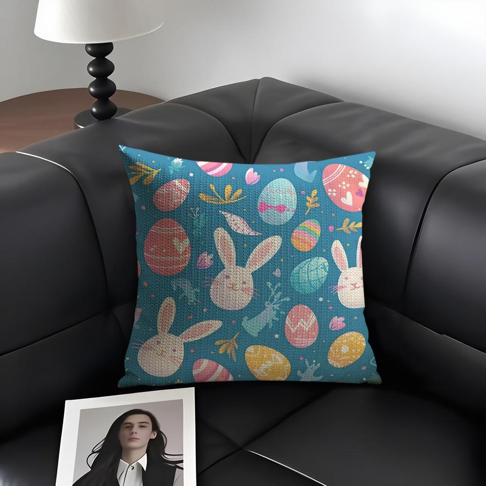 Easter Hot Cushion Cover Natural Linen Organic Fabric DoubleSided Printing Sofa Home Decor Gift Pillow Case