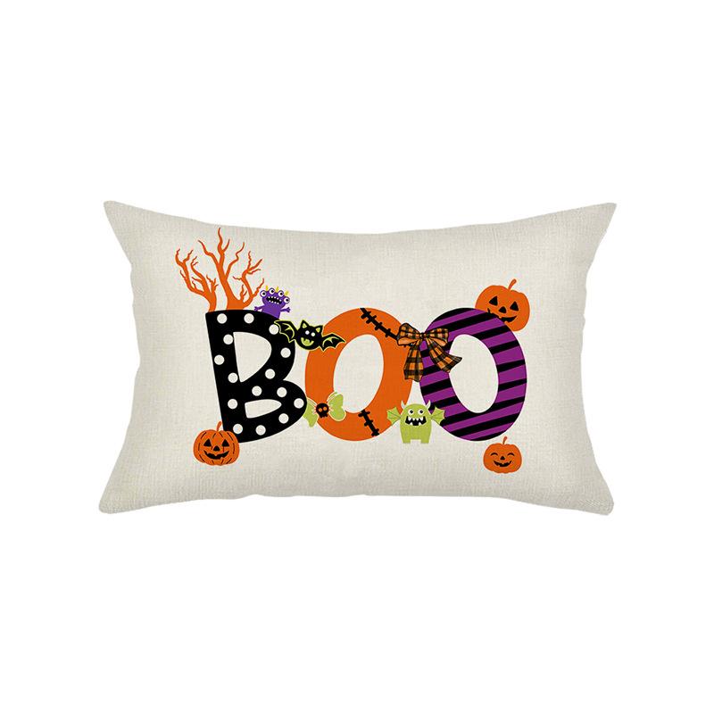 Funny Halloween Pillow Cover Printed Linen Pumpkin Cushion Cover Living Room Sofa Bedroom Pillow Cover