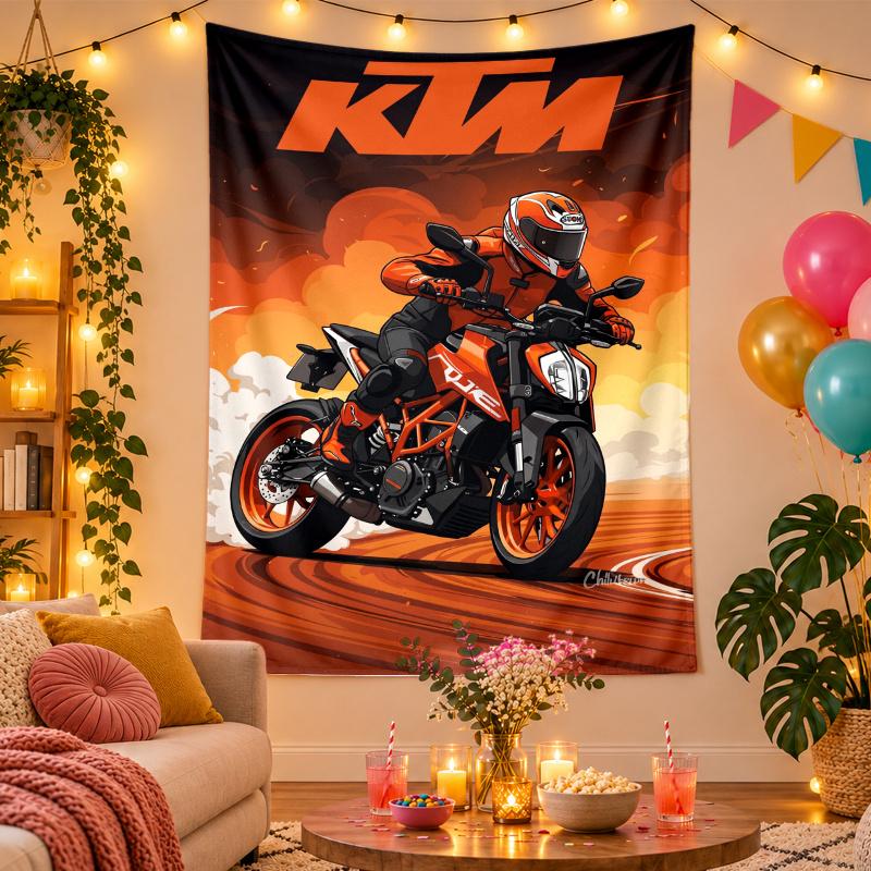 Polyester Wall Tapestry with KTM Racing Design, Decorative Hanging for Bedroom Living Room Dorm