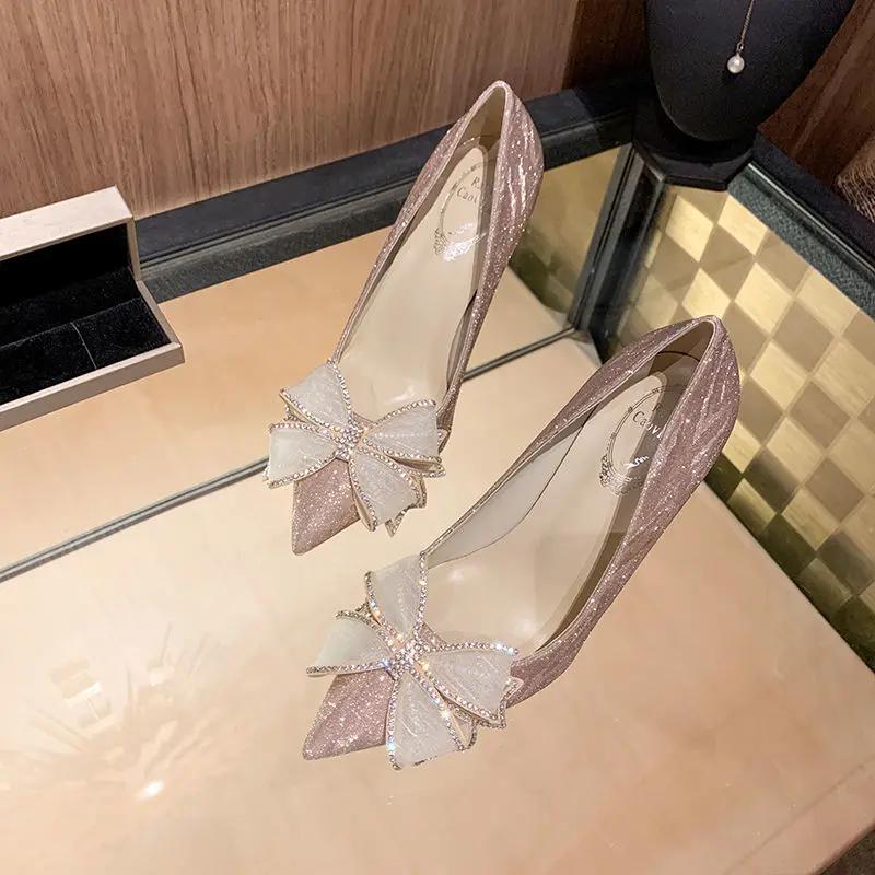 Cinderella Shoes Rhinestone High Heels Women Pumps Pointed toe Woman Crystal Party Wedding Shoes  zapatillas mujer