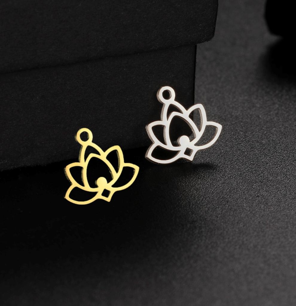 LIKGREAT 5pcs/lot Wholesale Lotus Charm for DIY Bracelet Necklace Stainless Steel Jewelry Handmade Boho Gift for Jewelry Making