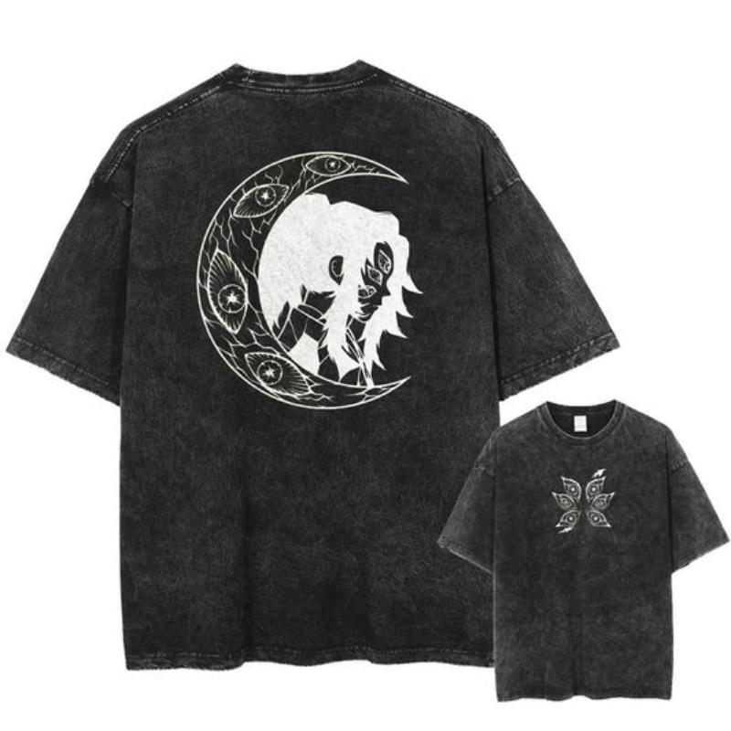 

Japanese Anime Demon Slayer Washed T-shirt Men and Women Summer Harajuku Clothing Breathable Short Sleeved T-shirt S