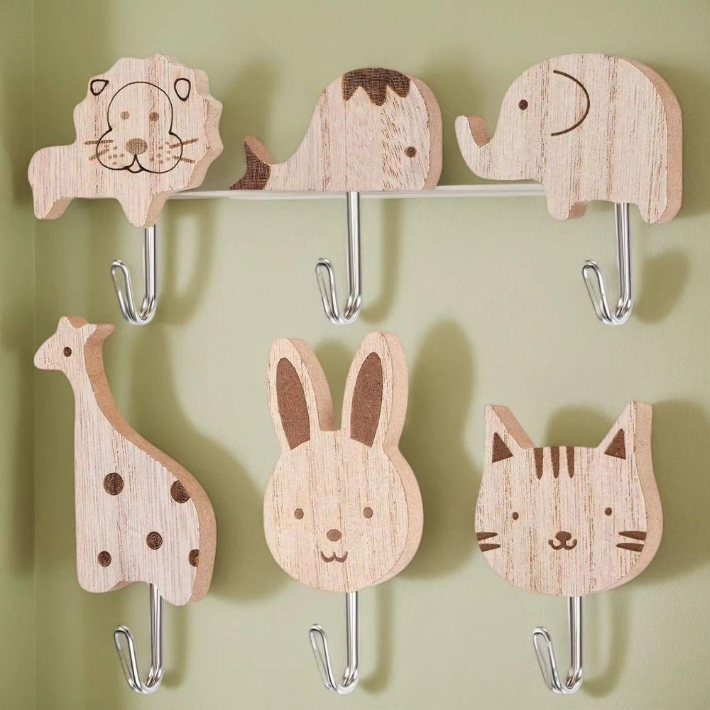 Hickory Wood Animal Hook Cute Design Wall-Mounted Hook Decoration Key Hanging Hook  Wardrobe