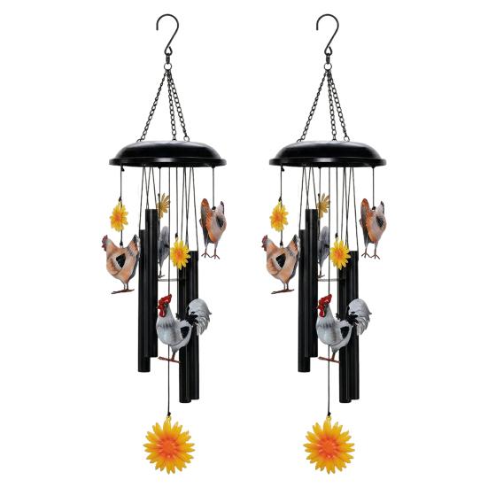 Chicken Wind Chime for Outside Rustic Metal Rooster Sunflower Wind Chime for Garden Patio Porch Lawn Yard Decor Gifts for Women Men Mother