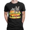 Men Hamburger Space Cat Funny Kitty T-Shirts  Pure Cotton Top Tees Beach Street Style T-Shirt O-Neck Trending Tee Shirt Big Size