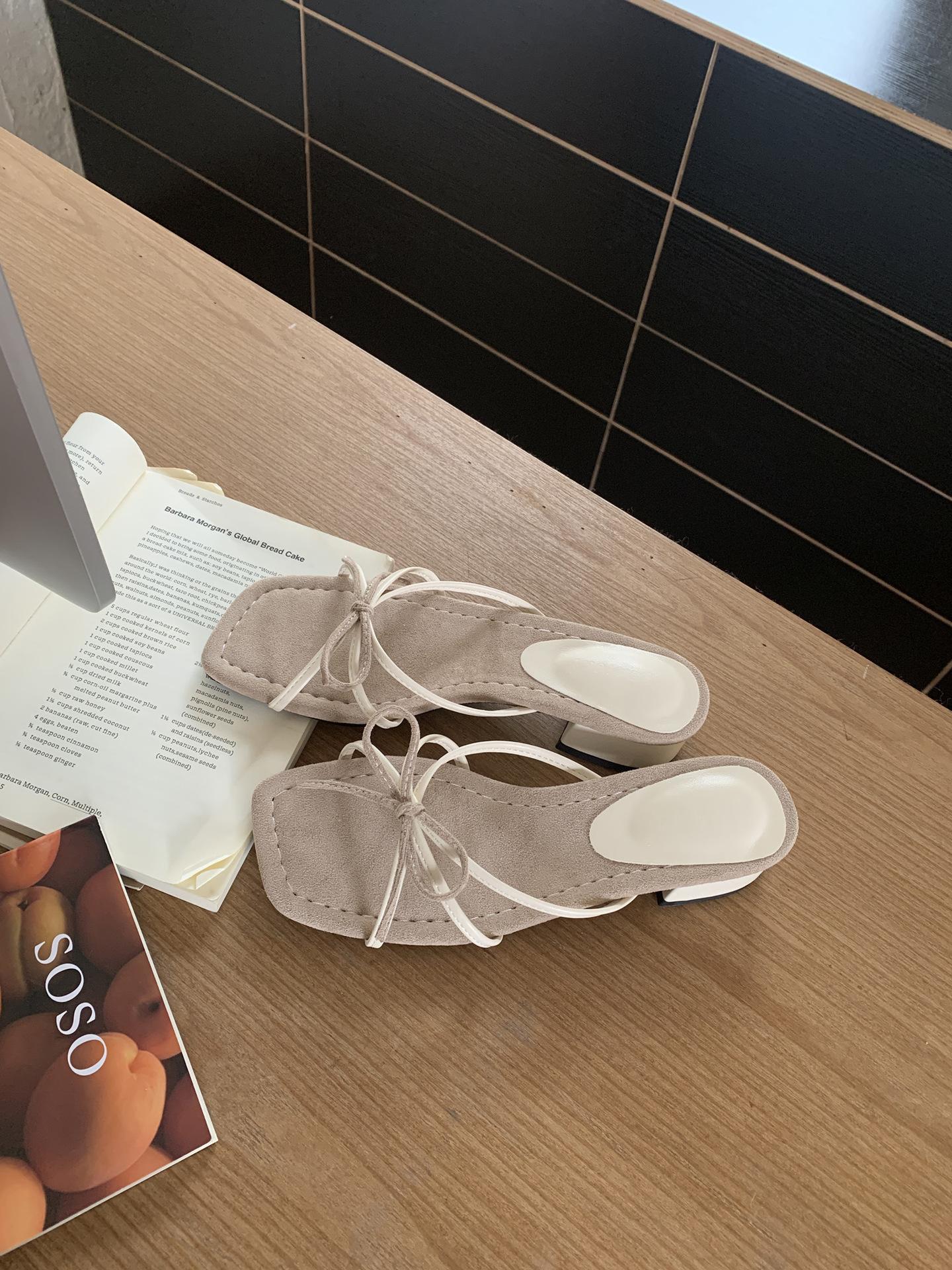 Slippers Summernew French Style Women S Outdoor Wear Summer Block Heel Bow Thin Heel High Heel Elegantsmall Slide Sandals 35