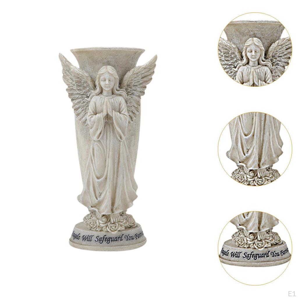 Angel Pray Flower Vase, Grave Vase for Loss of Loved, Decorative, with Ground Spikes Cemetery
