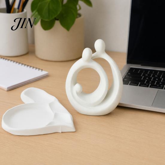 Soft Furnishing Accessories 3D Printed Abstract Holy Family Statue, Minimalist White Circular Embracing Art Sculpture, Modern Matte Ornaments