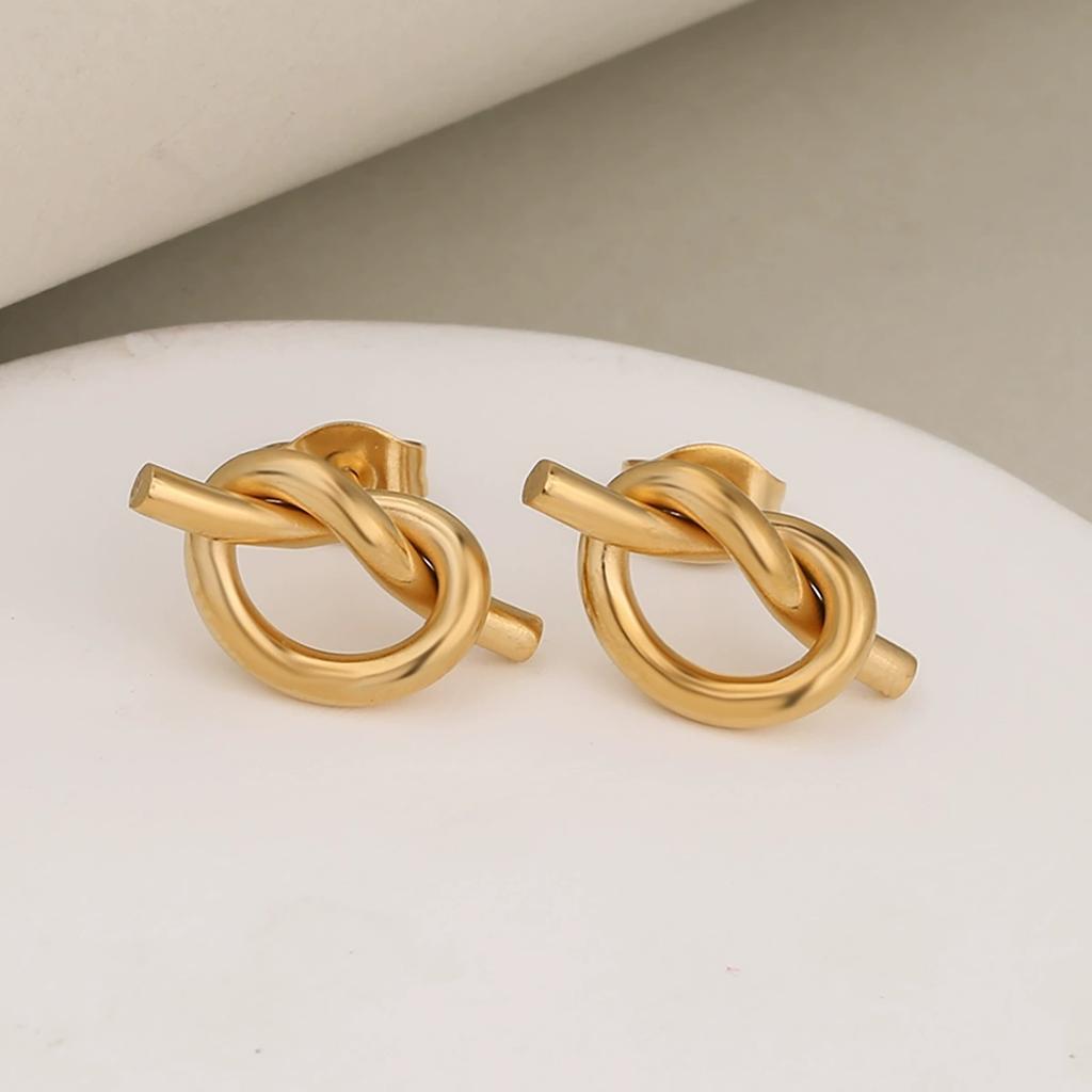 Nouveau Arrivage Style Ins Chic Français Élégant Ne Ternit Pas Double Nœud Forme de Cœur Collier & Boucles d'Oreilles Réglables en Acier Inoxydable Ensemble