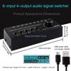 R6FF Seletor de Som Estéreo Switcher 6 Entradas 4 Saídas Divisores de Som Switcher Caixa Seletora de Som Botão Seletor de 6 Canais