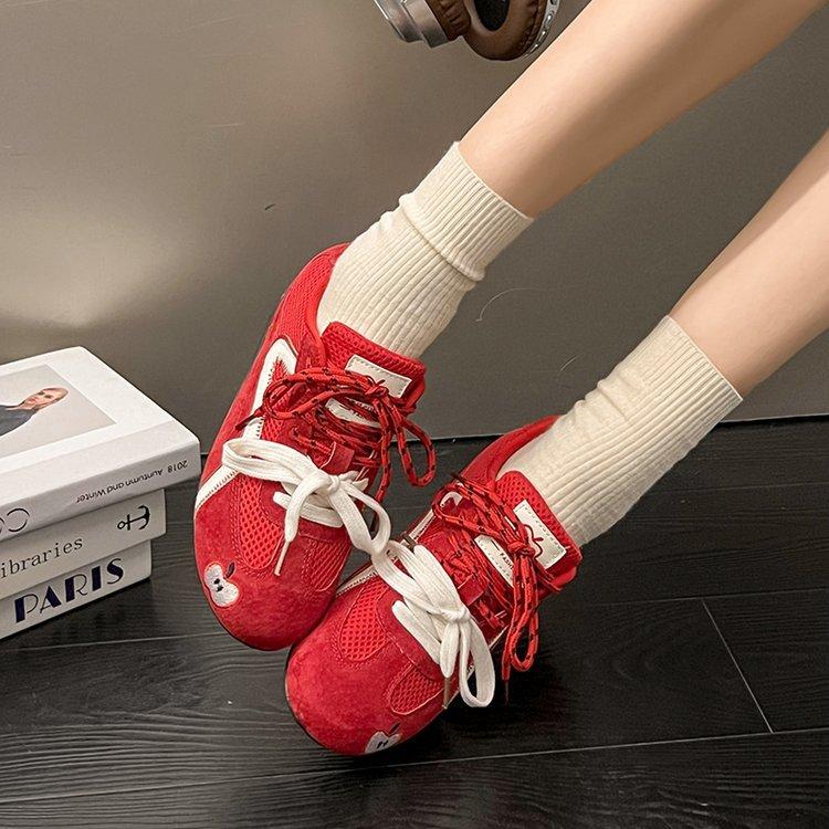 Red German Training Shoes Women's 2025 Spring and Summer American Retro Board Shoes National Tide Niche Couple Sports Forrest Gump Shoes Tide